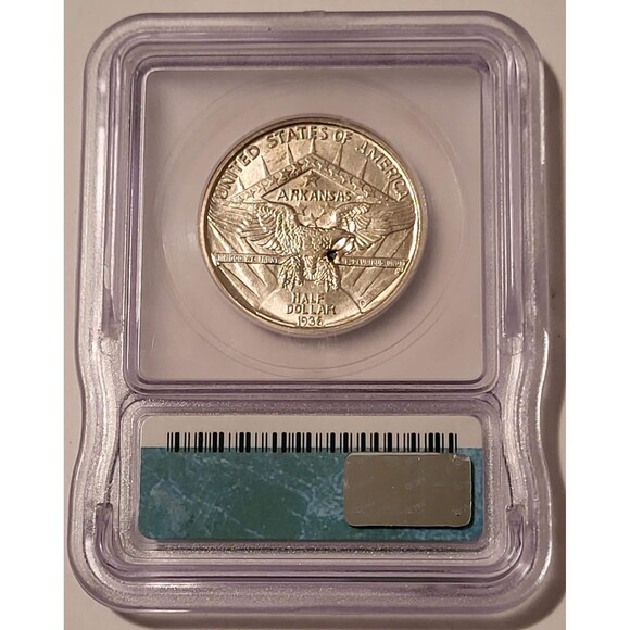 1936 D Arkansas Centennial Commemorative Silver Half Dollar MS63 ICG - Picture 2 of 4